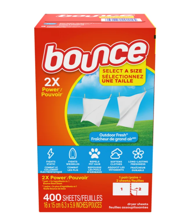 BOUNCE SHEETS - FABRIC DRYER  SHEETS 400/BOX