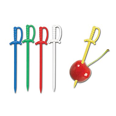 TOOTHPICKS - 2.5&quot; PLASTIC SWORD PICKS- ASSORTED COLOURS