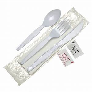 CUTLERY KIT - WRAPPED SET, KNIFE, FORK, SPOON, WHITE