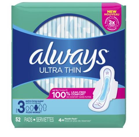 MAXI PADS - ULTRA THIN ALWAYS  EXTRA LONG 52/PK (SIZE 3)