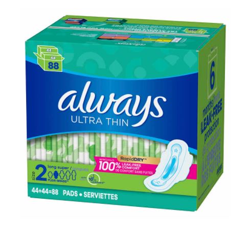 MAXI PADS - ULTRA THIN ALWAYS LONG, SUPER *GREEN PKG* 88/PK 