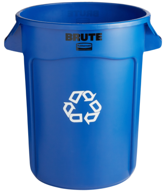 WASTE CONT - BRUTE 44 GAL ROUND BLUE W/RECYCLE 