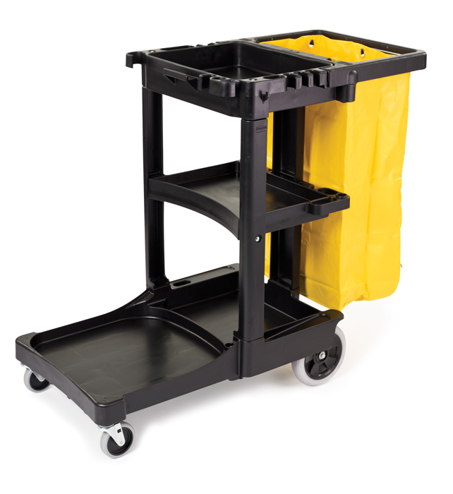 JANITOR CART - BLACK C/W X-LARGE YELLOW ZIPPERED VINYL 