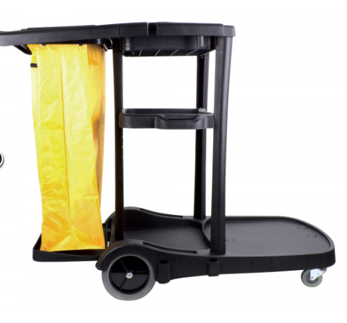 JANITOR CART - BLACK DELUXE CART C/W LID &amp; YELLOW VINYL 