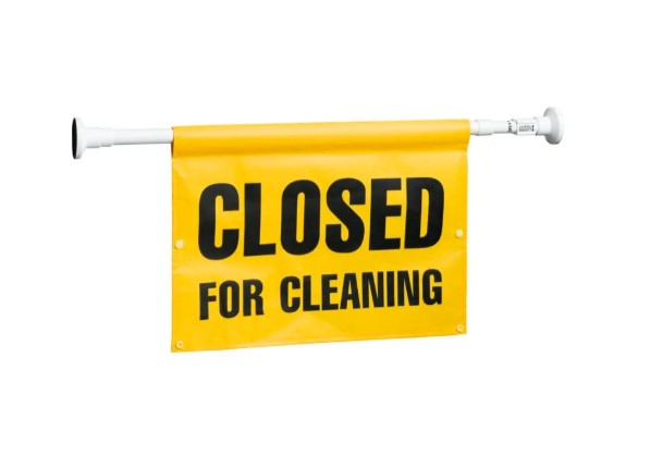 SIGN - CLOSED FOR CLEANING, HANGING DOOR SIGN, YELLOW