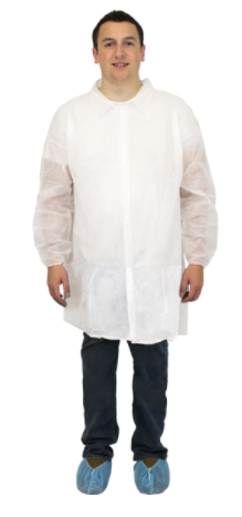 LAB COAT - 28G WHITE X-LARGE  POLY W/ELASTIC WRISTS, NO 