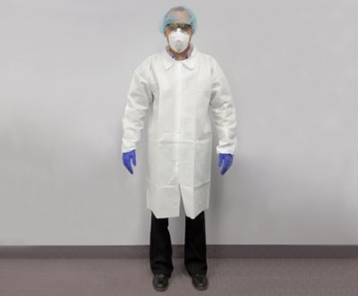 LAB COAT - 25G WHITE X-LARGE POLY W/SNAP CLOSURES &amp; ELASTIC 