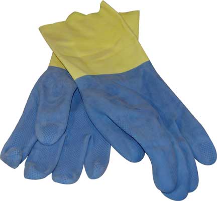 GLOVES - 13" CHEMICAL 28 MIL  NEOPRENE BLUE/YELLOW RUBBER 