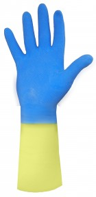 GLOVES - CHEMICAL BLUE/YELLOW NEOPRENE RUBBER X-LARGE PAIR.