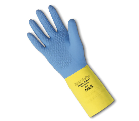 GLOVES - CHEMICAL BLUE/YELLOW NEOPRENE RUBBER MEDIUM PAIR.