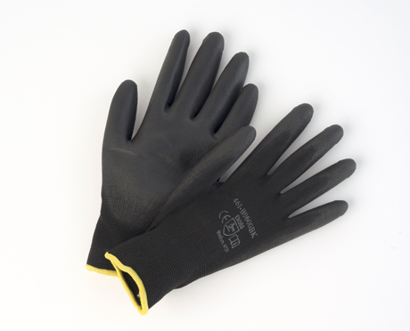 GLOVES - POLYURETHANE BLACK PALM COATED, NYLON LINER
