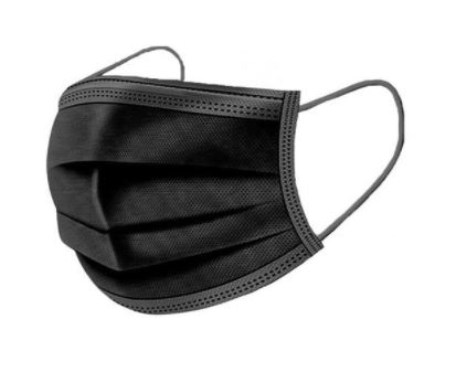 FACE MASK - 3 PLY PLEATED DISPOSBALE EAR LOOP BLACK 