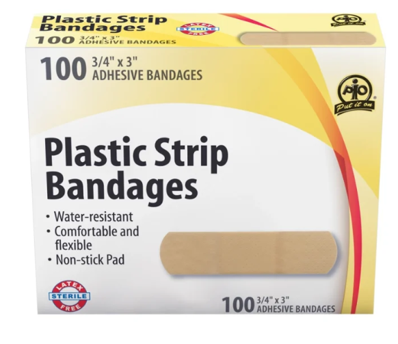 BANDAID - PLASTIC STRIP 3&quot; X 0.75&quot; (7.5cm X 2.2cm) 100/BOX